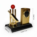 Elegant Gold Finish Metal Pen holder with Cricket Theme and Analog Table Clock Desk Organizer - Image 3