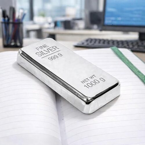 Metal Silver Bar Paperweight Decorative Showpiece for Office Table | Luxury Style Gift Item for Birthday Anniversary | Jewelry Shop Decor