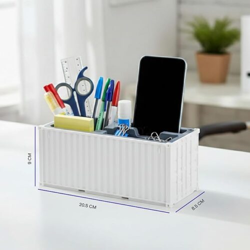 Shipping Container Pen Stand, Container Style Desk Organizer Pen Stand for Office Table Shipping Company (White)