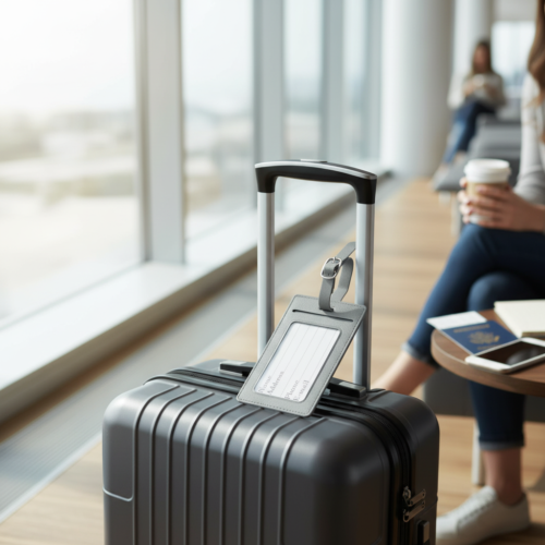 PU Leather Grey Luggage Tag | Bag Tag | School Bag Name Tag | Travel Accessory (Grey)