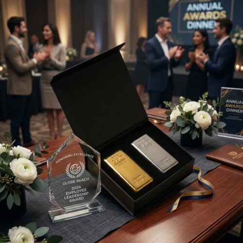 Gold & Silver Bar Shape Metal Paperweight with Premium Black Gift Box & Gift Wrap