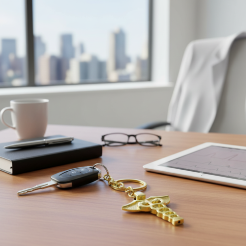 Doctor Logo Golden Plated Keychain Metal Keyring With Doctor Symbol/Caduceus