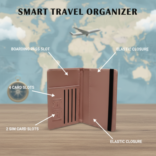 Wallet Case Organiser for Passport, Credit Cards, ID Cards & Boarding Passes for Travel (Pink)